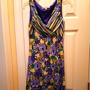 Evan Picone Yellow and Purple Sleeveless Sundress Midi